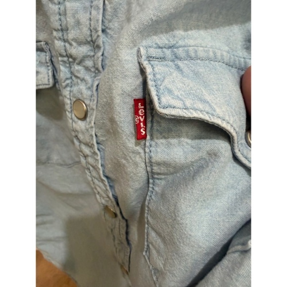 Levis Mens Barstow Western Shirt Light Wash Denim Pearl Snap Front L - Picture 12 of 12